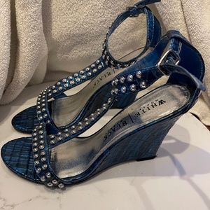 White House black market blue wedge shoes